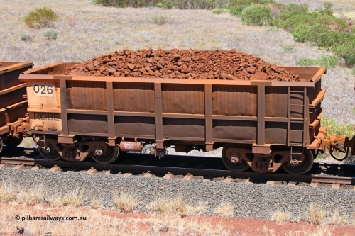0026 081209 0153
Robe River ore waggon 026, built by Nippon Sharyo Nihon, non-handbrake side loaded view at the 7 km location just south of Cape Lambert yard. December 9, 2008.
Keywords: 026;Nippon-Sharyo-Nihon;Robe-ore-waggon;