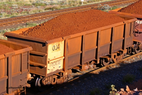 0034 210322 9744
Robe River ore waggon 034, built by Nippon Sharyo Nihon, rotary coupler end non-handbrake side loaded view at the 17 km on the Cape Lambert line, March 22, 2021.
Keywords: 034;Nippon-Sharyo-Nihon;Robe-ore-waggon;