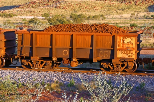 0051 170513 8689
Robe River ore waggon 051, built by Nippon Sharyo Nihon, handbrake side loaded view, Cape Lambert yard, May 13, 2017.
Keywords: 051;Nippon-Sharyo-Nihon;Robe-ore-waggon;