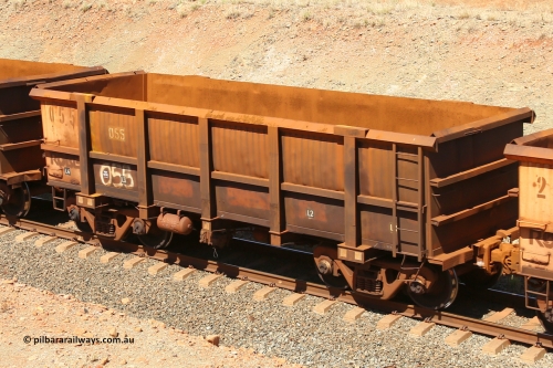 0055 160306 1253
Robe River ore waggon 055, built by Nippon Sharyo Nihon, fixed coupler non-handbrake side empty view at Greenpool on the Cape Lambert line. March 6, 2016.
Keywords: 055;Nippon-Sharyo-Nihon;Robe-ore-waggon;