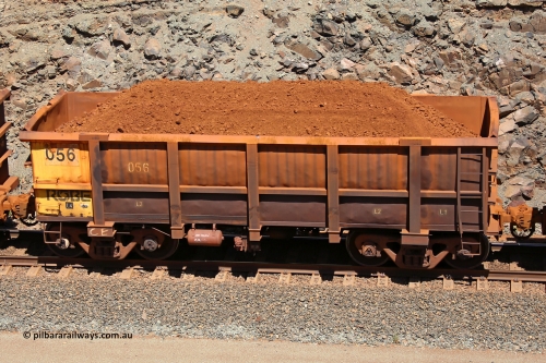 0056 160306 1556
Robe River ore waggon 056, built by Nippon Sharyo Nihon, fixed coupler non-handbrake side loaded view at the 45 km, Harding Siding on the Cape Lambert line. March 6, 2016.
Keywords: 056;Nippon-Sharyo-Nihon;Robe-ore-waggon;