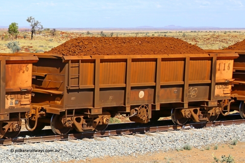 0118 170729 0207
Robe River ore waggon 118, built by Nippon Sharyo Nihon, fixed coupler handbrake side loaded view at the 103 km, between Maitland Siding and the Fortescue River on the Deepdale line. July 29, 2017.
Keywords: 118;Nippon-Sharyo-Nihon;Robe-ore-waggon;