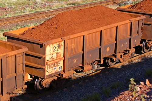 0122 210322 9689
Robe River ore waggon 122, built by Nippon Sharyo Nihon, rotary coupler end non-handbrake side loaded view at the 17 km on the Cape Lambert line, March 22, 2021.
Keywords: 122;Nippon-Sharyo-Nihon;Robe-ore-waggon;