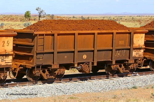 0201 170729 0206
Robe River ore waggon 201, built by Nippon Sharyo Nihon, fixed coupler handbrake side loaded view at the 103 km, between Maitland Siding and the Fortescue River on the Deepdale line. July 29, 2017.
Keywords: 201;Nippon-Sharyo-Nihon;Robe-ore-waggon;