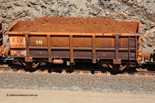 0212 160306 1529
Robe River ore waggon 212, built by Nippon Sharyo Nihon, fixed coupler non-handbrake side loaded view at the 45 km, Harding Siding on the Cape Lambert line. March 6, 2016.
Keywords: 212;Nippon-Sharyo-Nihon;Robe-ore-waggon;