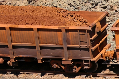 0229 160306 1592
Robe River ore waggon 229, built by Nippon Sharyo Nihon, fixed coupler non-handbrake side loaded view at the 45 km, Harding Siding on the Cape Lambert line. March 6, 2016.
Keywords: 229;Nippon-Sharyo-Nihon;Robe-ore-waggon;