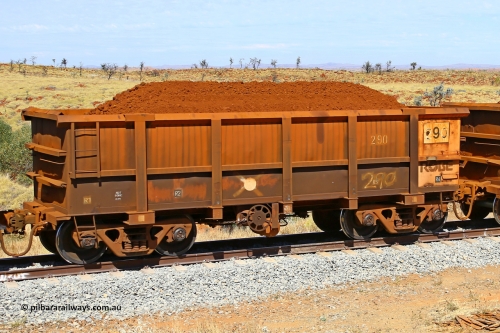 0290 170729 0247
Robe River ore waggon 290, built by Nippon Sharyo Nihon, fixed coupler handbrake side loaded view at the 103 km, between Maitland Siding and the Fortescue River on the Deepdale line. July 29, 2017.
Keywords: 290;Nippon-Sharyo-Nihon;Robe-ore-waggon;