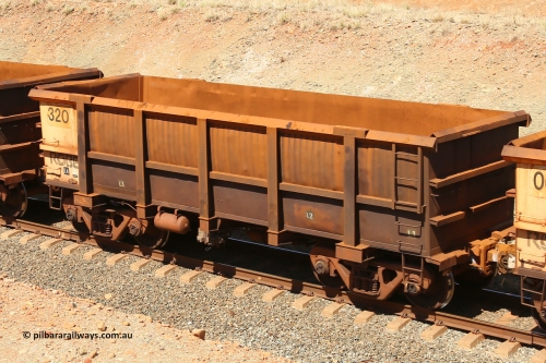 0320 160306 1355
Robe River ore waggon 320, built by Nippon Sharyo Nihon, fixed coupler non-handbrake side empty view at Greenpool on the Cape Lambert line. March 6, 2016.
Keywords: 320;Nippon-Sharyo-Nihon;Robe-ore-waggon;