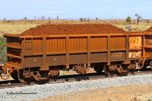 0407 170729 0202
Robe River ore waggon 407, built by Tomlinson Steel WA, fixed coupler handbrake side loaded view at the 103 km, between Maitland Siding and the Fortescue River on the Deepdale line. July 29, 2017.
Keywords: 407;Tomlinson-Steel-WA;Robe-ore-waggon;