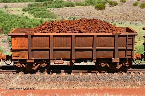 0414 061209 8181
Robe River ore waggon 414, built by Tomlinson Steel WA, fixed coupler non-handbrake side loaded view at the 7 km location just south of Cape Lambert yard. December 9, 2006.
Keywords: 414;Tomlinson-Steel-WA;Robe-ore-waggon;