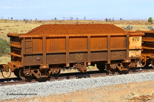 0470 170729 0230
Robe River ore waggon 470, built by Tomlinson Steel WA, fixed coupler handbrake side loaded view at the 103 km, between Maitland Siding and the Fortescue River on the Deepdale line. July 29, 2017.
Keywords: 470;Tomlinson-Steel-WA;Robe-ore-waggon;