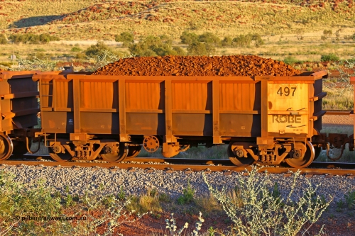 0497 170513 8654
Robe River ore waggon 497, built by Tomlinson Steel WA, handbrake side loaded view, Cape Lambert yard, May 13, 2017.
Keywords: 497;Tomlinson-Steel-WA;Robe-ore-waggon;