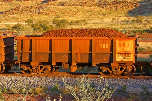 0503 170513 8667
Robe River ore waggon 503, built by Tomlinson Steel WA, handbrake side loaded view, Cape Lambert yard, May 13, 2017.
Keywords: 503;Tomlinson-Steel-WA;Robe-ore-waggon;