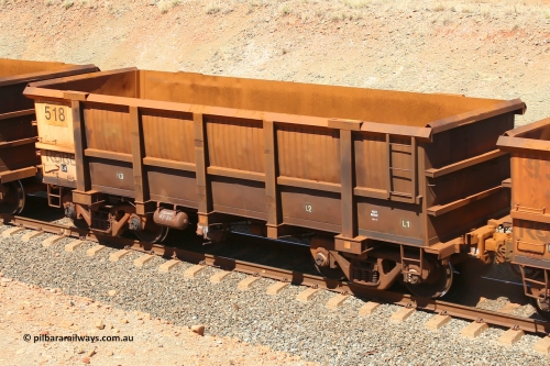 0518 160306 1238
Robe River ore waggon 518, built by Tomlinson Steel WA, fixed coupler non-handbrake side empty view at Greenpool on the Cape Lambert line. March 6, 2016.
Keywords: 518;Tomlinson-Steel-WA;Robe-ore-waggon;