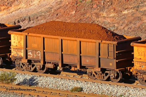0519 180616 1644
Robe River ore waggon 519, built by Tomlinson Steel WA, fixed coupler non-handbrake side loaded view at the 38.5 km, Harding on the Cape Lambert line, June 16, 2018.
Keywords: 519;Tomlinson-Steel-WA;Robe-ore-waggon;