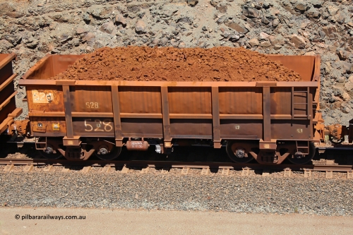 0528 160306 1521
Robe River ore waggon 528, built by Tomlinson Steel WA, fixed coupler non-handbrake side loaded view, at the 45 km, Harding Siding on the Cape Lambert line. March 6, 2016.
Keywords: 528;Tomlinson-Steel-WA;Robe-ore-waggon;