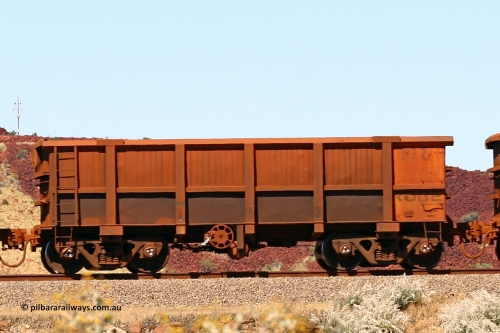 0537 060722 7446
Robe River ore waggon 537, built by Tomlinson Steel WA, handbrake side empty view at the 45.4 km just south of Harding Siding on the Cape Lambert line. July 22, 2006.
Keywords: 537;Tomlinson-Steel-WA;Robe-ore-waggon;