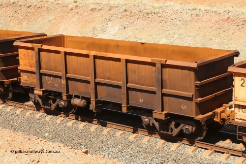 0550 160306 1247
Robe River ore waggon 550, built by Tomlinson Steel WA, fixed coupler non-handbrake side empty view at Greenpool on the Cape Lambert line. March 6, 2016.
Keywords: 550;Tomlinson-Steel-WA;Robe-ore-waggon;