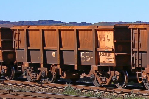 0554 160727 0984
Robe River ore waggon 554, built by Tomlinson Steel WA, rotary coupler end handbrake side empty view at Harding Siding on the Cape Lambert line, July 27, 2016.
Keywords: 554;Tomlinson-Steel-WA;Robe-ore-waggon;