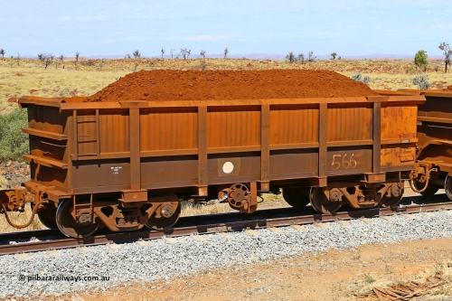 0566 170729 0227
Robe River ore waggon 566, built by Tomlinson Steel WA, fixed coupler handbrake side loaded view at the 103 km, between Maitland Siding and the Fortescue River on the Deepdale line. July 29, 2017.
Keywords: 566;Tomlinson-Steel-WA;Robe-ore-waggon;