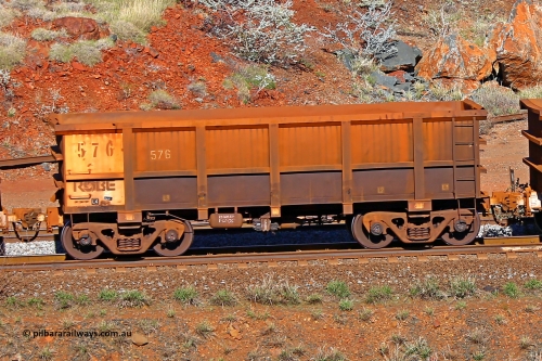 0576 180616 1742
Robe River ore waggon 576, built by Tomlinson Steel WA, rotary coupler end non-handbrake side empty view at the 38 km, Harding on the Cape Lambert line, June 16, 2018.
Keywords: 576;Tomlinson-Steel-WA;Robe-ore-waggon;