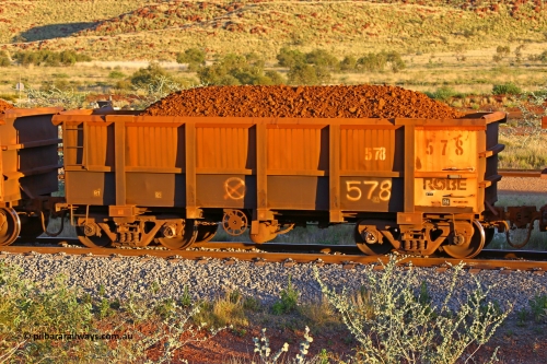 0578 170513 8650
Robe River ore waggon 578, built by Tomlinson Steel WA, handbrake side loaded view, Cape Lambert yard, May 13, 2017.
Keywords: 578;Tomlinson-Steel-WA;Robe-ore-waggon;