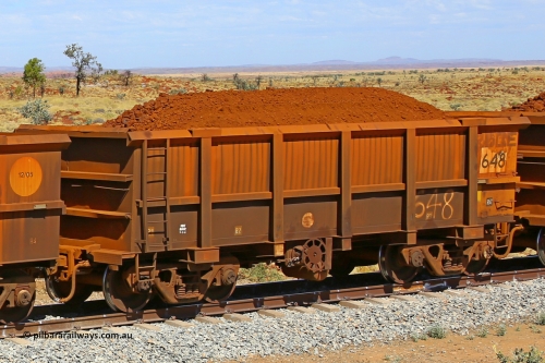 0648 170729 0271
Robe River ore waggon 648, built by Tomlinson Steel WA, fixed coupler handbrake side loaded view at the 103 km, between Maitland Siding and the Fortescue River on the Deepdale line. July 29, 2017.
Keywords: 648;Tomlinson-Steel-WA;Robe-ore-waggon;