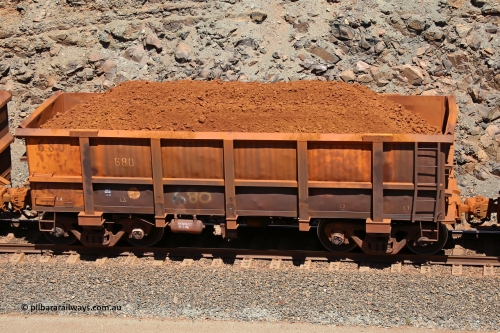 0680 160306 1559
Robe River ore waggon 680, built by Tomlinson Steel WA, fixed coupler non-handbrake side loaded view, at the 45 km, Harding Siding on the Cape Lambert line. March 6, 2016.
Keywords: 680;Tomlinson-Steel-WA;Robe-ore-waggon;