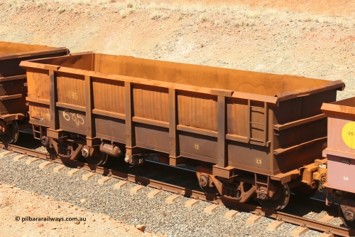 0685 160306 1305
Robe River ore waggon 685, built by Tomlinson Steel WA, fixed coupler non-handbrake side empty view at Greenpool on the Cape Lambert line. March 6, 2016.
Keywords: 685;Tomlinson-Steel-WA;Robe-ore-waggon;