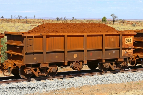 0694 170729 0225
Robe River ore waggon 694, built by Tomlinson Steel WA, fixed coupler handbrake side loaded view at the 103 km, between Maitland Siding and the Fortescue River on the Deepdale line. July 29, 2017.
Keywords: 694;Tomlinson-Steel-WA;Robe-ore-waggon;