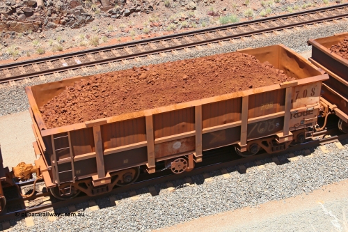0708 160306 1484
Robe River ore waggon 708, built by Tomlinson Steel WA, fixed coupler handbrake side loaded view, at the 45 km, Harding Siding on the Cape Lambert line. March 6, 2016.
Keywords: 708;Tomlinson-Steel-WA;Robe-ore-waggon;