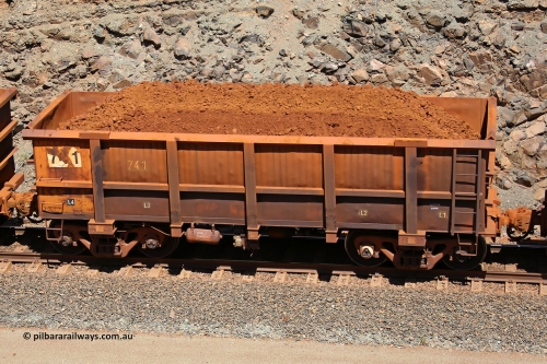 0741 160306 1573
Robe River ore waggon 741, built by Tomlinson Steel WA, fixed coupler non-handbrake side loaded view, at the 45 km, Harding Siding on the Cape Lambert line. March 6, 2016.
Keywords: 741;Tomlinson-Steel-WA;Robe-ore-waggon;