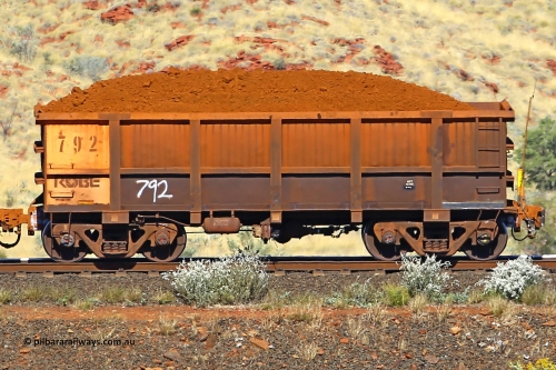 0792 170728 09955
Robe River ore waggon 792, built by Centurion Industries WA, non-handbrake side loaded end of train view at the 72 km, Western Creek on the Deepdale line. July 28, 2017.
Keywords: 792;Centurion-Industries-WA;Robe-ore-waggon;