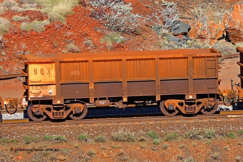 0803 180616 1740
Robe River ore waggon 803, built by Centurion Industries WA, rotary coupler end non-handbrake side empty view at the 38 km, Harding on the Cape Lambert line, June 16, 2018.
Keywords: 803;Centurion-Industries-WA;Robe-ore-waggon;