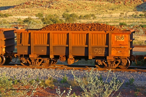 0826 170513 8675
Robe River ore waggon 826, built by Centurion Industries WA, rotary coupler end handbrake side loaded view, Cape Lambert yard, May 13, 2017.
Keywords: 826;Centurion-Industries-WA;Robe-ore-waggon;