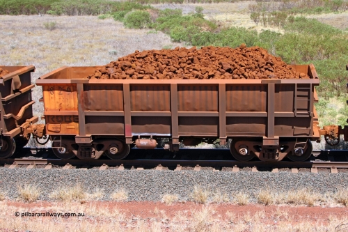 0829 081209 0134
Robe River ore waggon 829, built by Centurion Industries WA, fixed coupler non-handbrake side loaded view at the 7 km location just south of Cape Lambert yard. December 9, 2008.
Keywords: 829;Centurion-Industries-WA;Robe-ore-waggon;