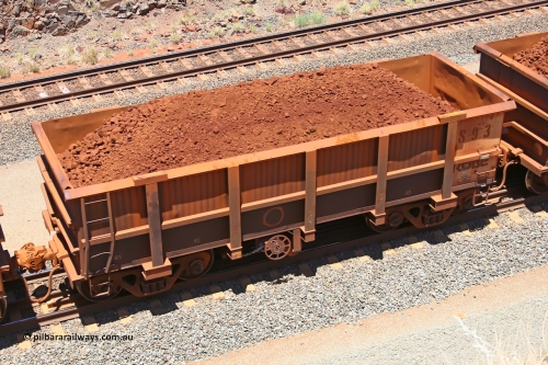 0893 160306 1478
Robe River ore waggon 893, built by Centurion Industries WA, fixed coupler handbrake side loaded view, at the 45 km, Harding Siding on the Cape Lambert line. March 6, 2016.
Keywords: 893;Centurion-Industries-WA;Robe-ore-waggon;