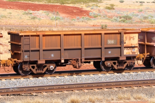 0906 141124 6825
Robe River ore waggon 906, built by Centurion Industries WA, fixed coupler handbrake side empty view at the 25 km at Arches Siding on the Cape Lambert line. November 24, 2014.
Keywords: 906;Centurion-Industries-WA;Robe-ore-waggon;