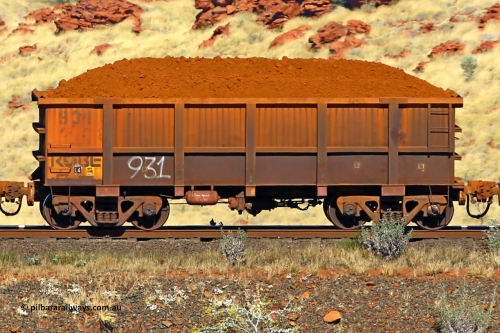 0931 170728 09941
Robe River ore waggon 931, built by Centurion Industries WA, non-handbrake side loaded view at the 72 km, Western Creek on the Deepdale line. July 28, 2017.
Keywords: 931;Centurion-Industries-WA;Robe-ore-waggon;