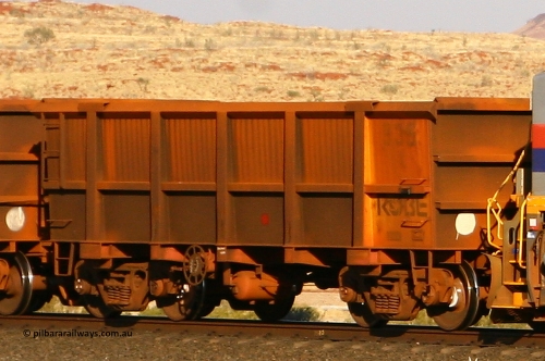0935 070908 0620
Robe River ore waggon 935, built by Centurion Industries WA, rotary coupler end handbrake side loaded view at the 78.8 km between Western Creek and Maitland on the Deepdale line. July 22, 2006.
Keywords: 935;Centurion-Industries-WA;Robe-ore-waggon;