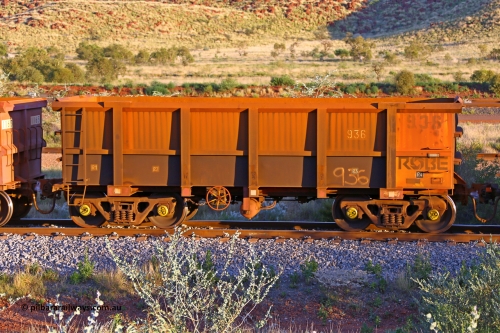 0936 170513 8775
Robe River ore waggon 936, built by Centurion Industries WA, rotary coupler end handbrake side empty view, Cape Lambert yard, May 13, 2017.
Keywords: 936;Centurion-Industries-WA;Robe-ore-waggon;