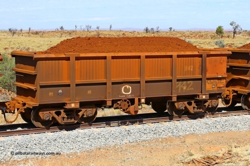 0942 170729 0231
Robe River ore waggon 942, built by Centurion Industries WA, fixed coupler handbrake side loaded view at the 103 km, between Maitland Siding and the Fortescue River on the Deepdale line. July 29, 2017.
Keywords: 942;Centurion-Industries-WA;Robe-ore-waggon;