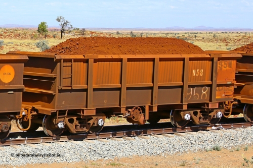 0958 170729 0236
Robe River ore waggon 958, built by Centurion Industries WA, fixed coupler handbrake side loaded view at the 103 km, between Maitland Siding and the Fortescue River on the Deepdale line. July 29, 2017.
Keywords: 958;Centurion-Industries-WA;Robe-ore-waggon;