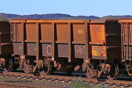 0960 160727 0973
Robe River ore waggon 960, built by Centurion Industries WA, rotary coupler end handbrake side empty view at Harding Siding on the Cape Lambert line, July 27, 2016.
Keywords: 960;Centurion-Industries-WA;Robe-ore-waggon;