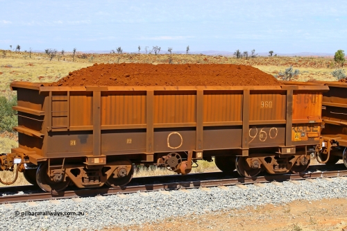 0960 170729 0238
Robe River ore waggon 960, built by Centurion Industries WA, fixed coupler handbrake side loaded view at the 103 km, between Maitland Siding and the Fortescue River on the Deepdale line. July 29, 2017.
Keywords: 960;Centurion-Industries-WA;Robe-ore-waggon;