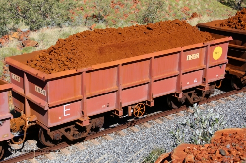 1040 180616 1864
Robe River ore waggon 1040, built by Bradken Rail Qld, fixed coupler handbrake side loaded view at Maitland Siding on the Deepdale line, June 16, 2018.
Keywords: 1040;Bradken-Rail-Qld;Robe-ore-waggon;