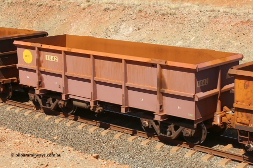1042 160306 1271
Robe River ore waggon 1042, built by Bradken Rail Qld in March 2012, fixed coupler non-handbrake side empty view at Greenpool on the Cape Lambert line. March 6, 2016.
Keywords: 1042;Bradken-Rail-Qld;Robe-ore-waggon;