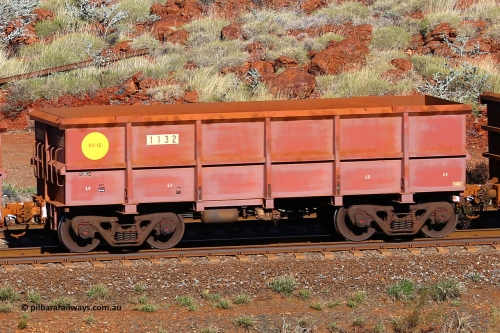 1132 180616 1692
Robe River ore waggon 1132, built by Bradken Rail Qld in March 2012, rotary coupler end non-handbrake side empty view, at the 38 km, Harding on the Cape Lambert line, June 16, 2018.
Keywords: 1132;Bradken-Rail-Qld;Robe-ore-waggon;