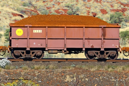 1133 170728 09948
Robe River ore waggon 1133, built by Bradken Rail Qld in April 2012, non-handbrake side loaded view at the 72 km, Western Creek on the Deepdale line. July 28, 2017.
Keywords: 1133;Bradken-Rail-Qld;Robe-ore-waggon;