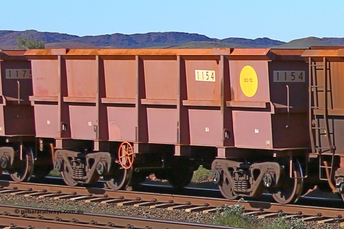 1154 160727 0955
Robe River ore waggon 1154, built by Bradken Rail Qld in March 2012, rotary coupler end handbrake side empty view at Harding Siding on the Cape Lambert line, July 27, 2016.
Keywords: 1154;Bradken-Rail-Qld;Robe-ore-waggon;